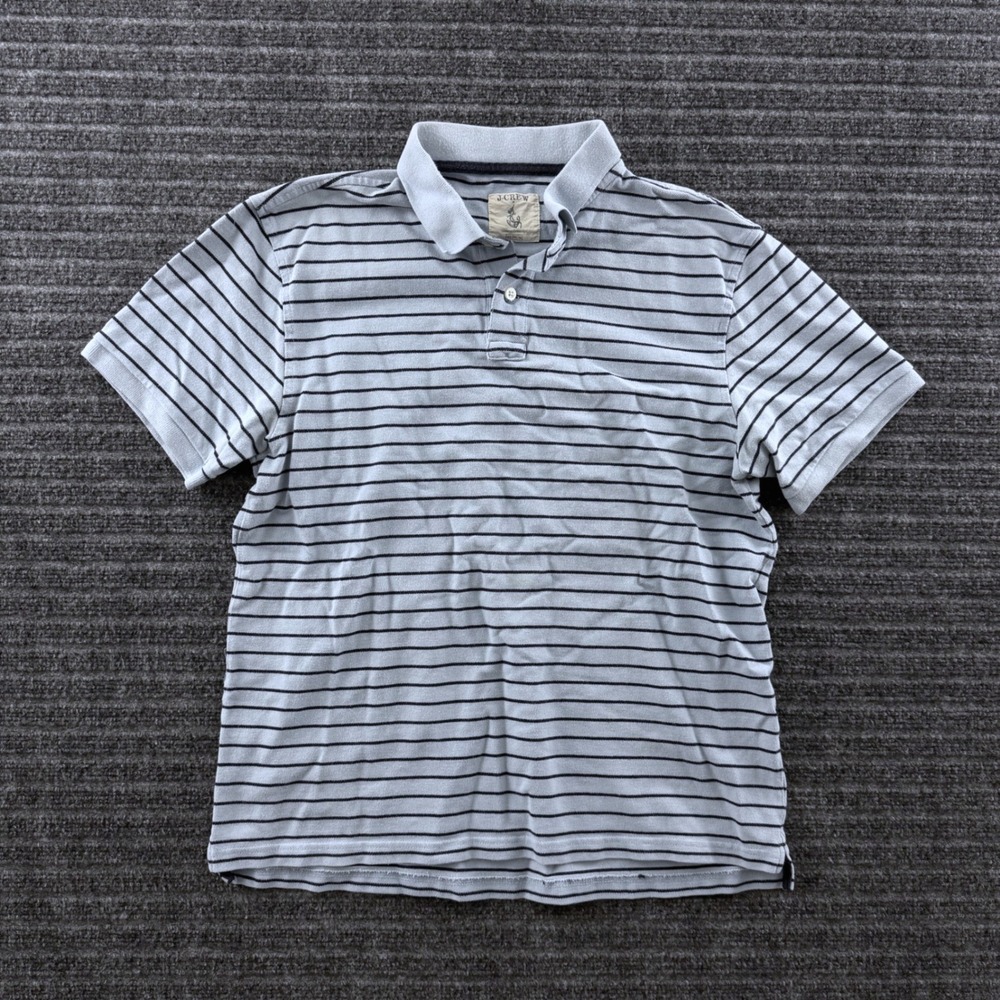 J.Crew Polo Shirt Mens Medium Light Blue Striped Pique Cotton Short Sleeve